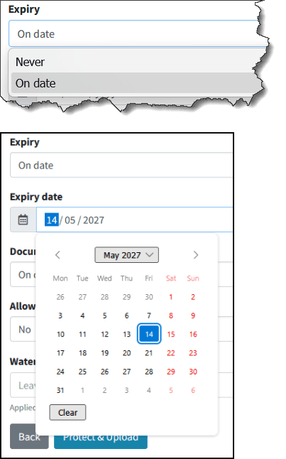 5. Expiry: Document can be set to either never expire, or set the future date of expiry, from which the document is no longer available to use.
