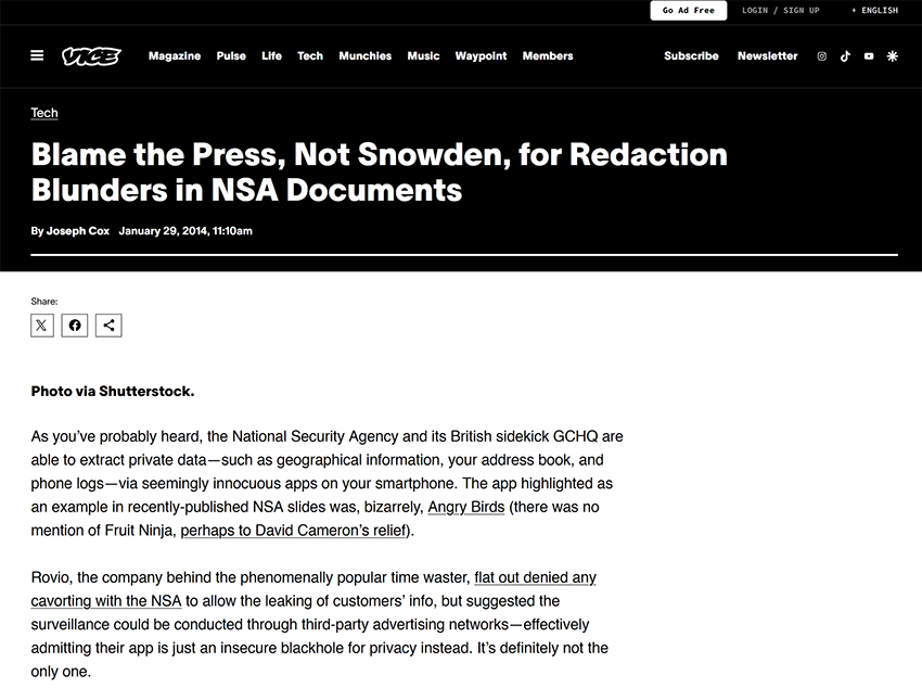 Leaked NSA presentation slide with a redaction that left the underlying text intact