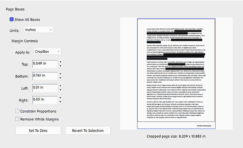 PDF page with sensitive text cropped out of the visible area