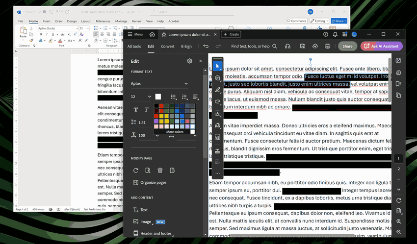 Word document redacted with a shape tool before PDF conversion