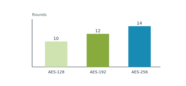 Bar chart comparing encryption rounds for AES-128, AES-192, and AES-256